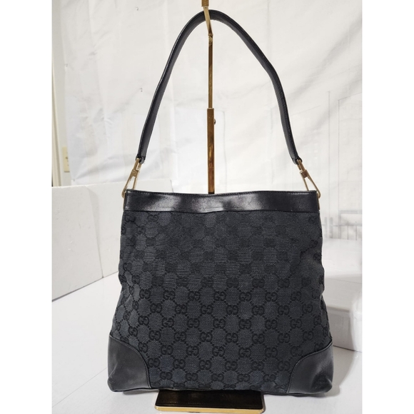Gucci Vintage GG Canvas and Leather Shoulder Bag Black - Picture 1 of 11